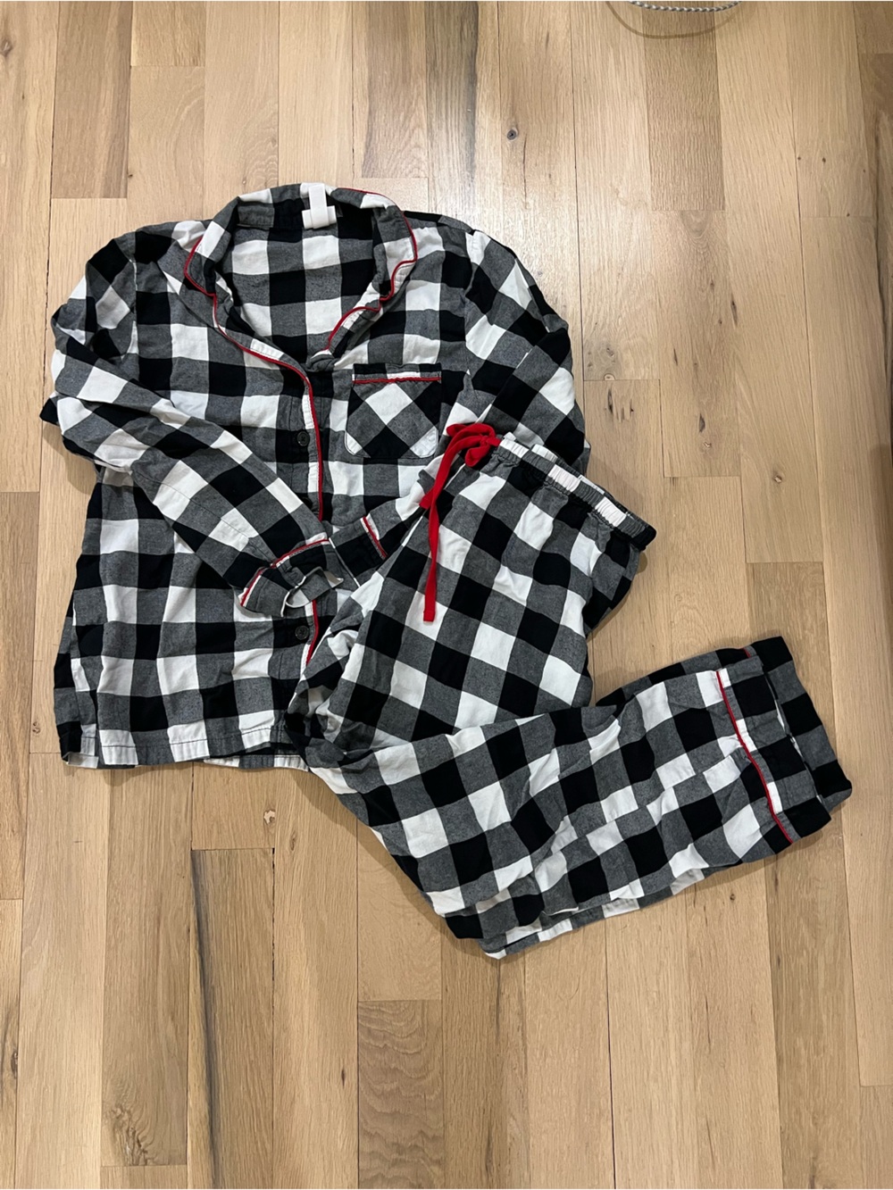 Black and White Buffalo Plaid Pajamas with Red Trim